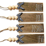 Wood Stocking Name Tags, Personalized Stocking Tags, Farmhouse Christmas Stocking Tag, White and Black Buffalo Check Appalachian Artisans