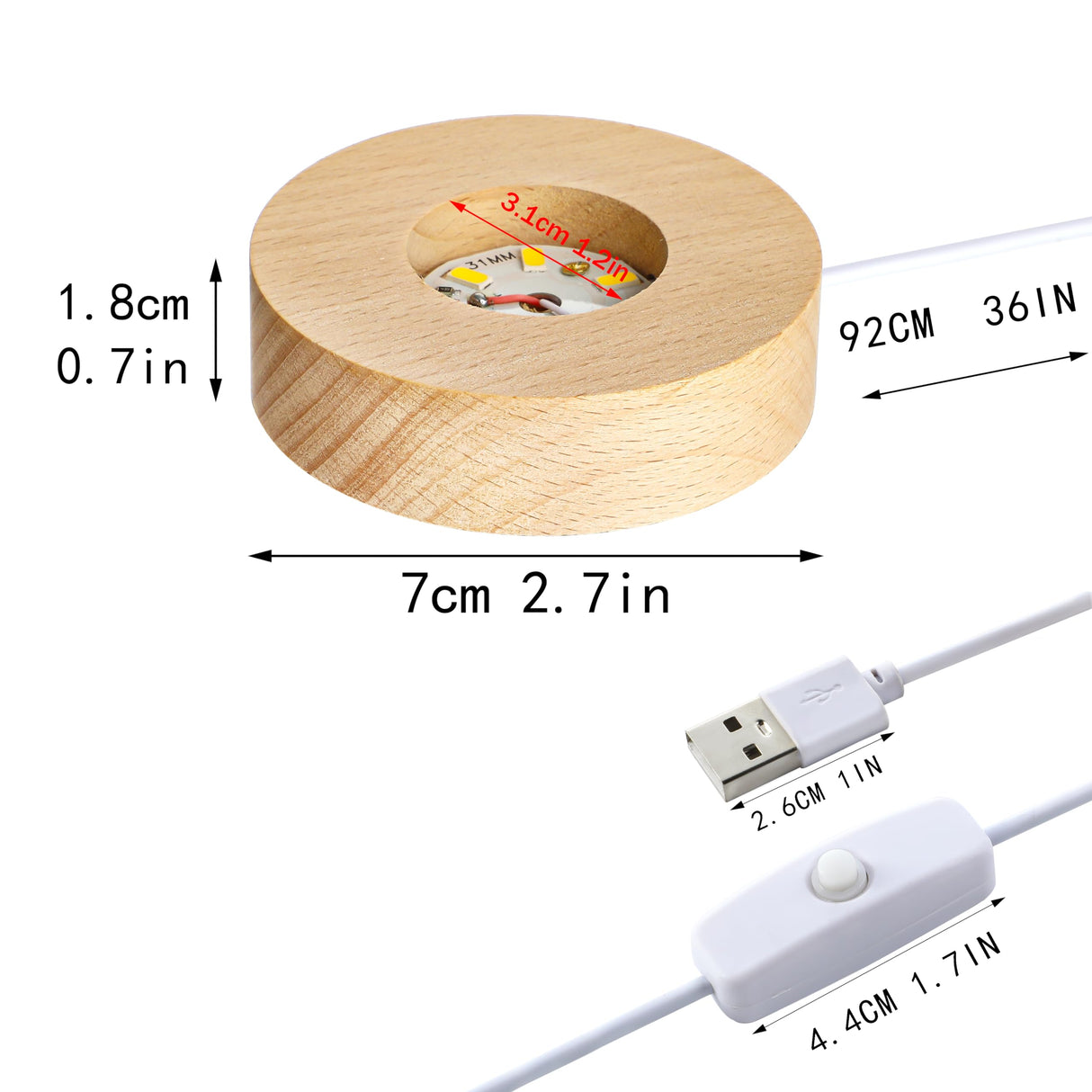 ZEERSHEE 2Pcs Led Wood Display Stand for 3D Crystal Glass Resin Art Light Wooden Lamp Base for Crystals LED Round Display Pedestal ZEERSHEE