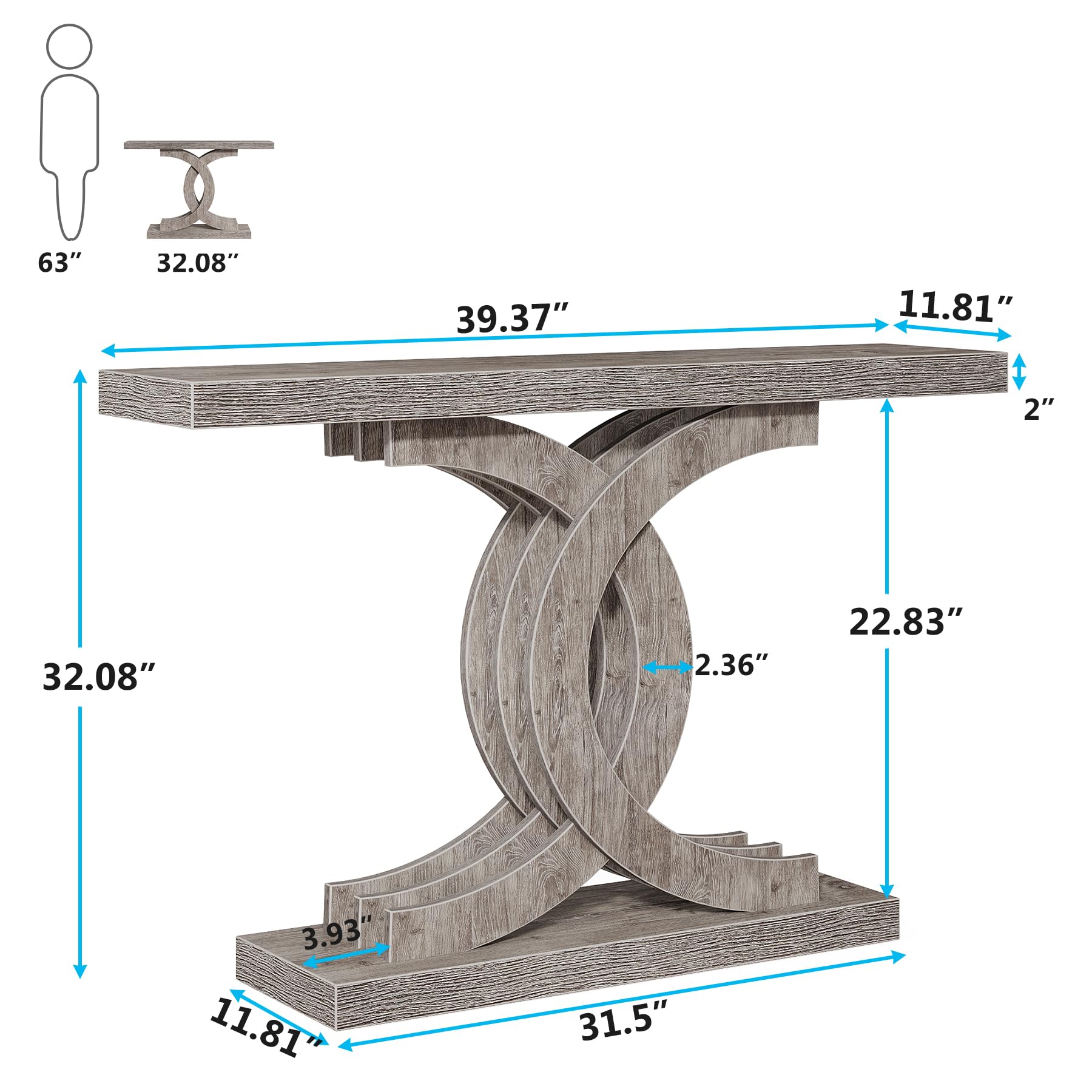 Tribesigns Console Tables Modern Farmhouse 39-inch Entryway Table with Geometric Base, Wooden & Metal Hallway Table/Narrow Sofa/Accent Table for Entrance, Living Room (Grey) - WoodArtSupply