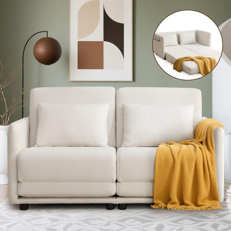 Korser 56.3" W x 74.8" L Full Size Pull Out Sofa Couch, Small Fold Floor Sofa Bed with Side Pockets, Loveseat Sleeper with Breathable & Washable Cover, Futon Couch for Living Room or Bedroom, White Korser