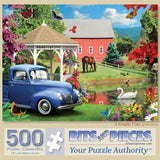 Bits and Pieces - 500 Piece Jigsaw Puzzle for Adults 18" x 24" - A Simple Time - 500 pc Spring Farm Butterfly Flower Swan Pond Horse Car Jigsaw by Artist Alan Giana Bits and Pieces