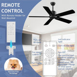 52 Inch Ceiling Fan No Light - Outdoor Indoor Flush Mount Low Profile DC Motor Fan with Remote, 5 Blades Reversible Silent Fan for Patio, Bedroom, Living Room, Garage Biukis