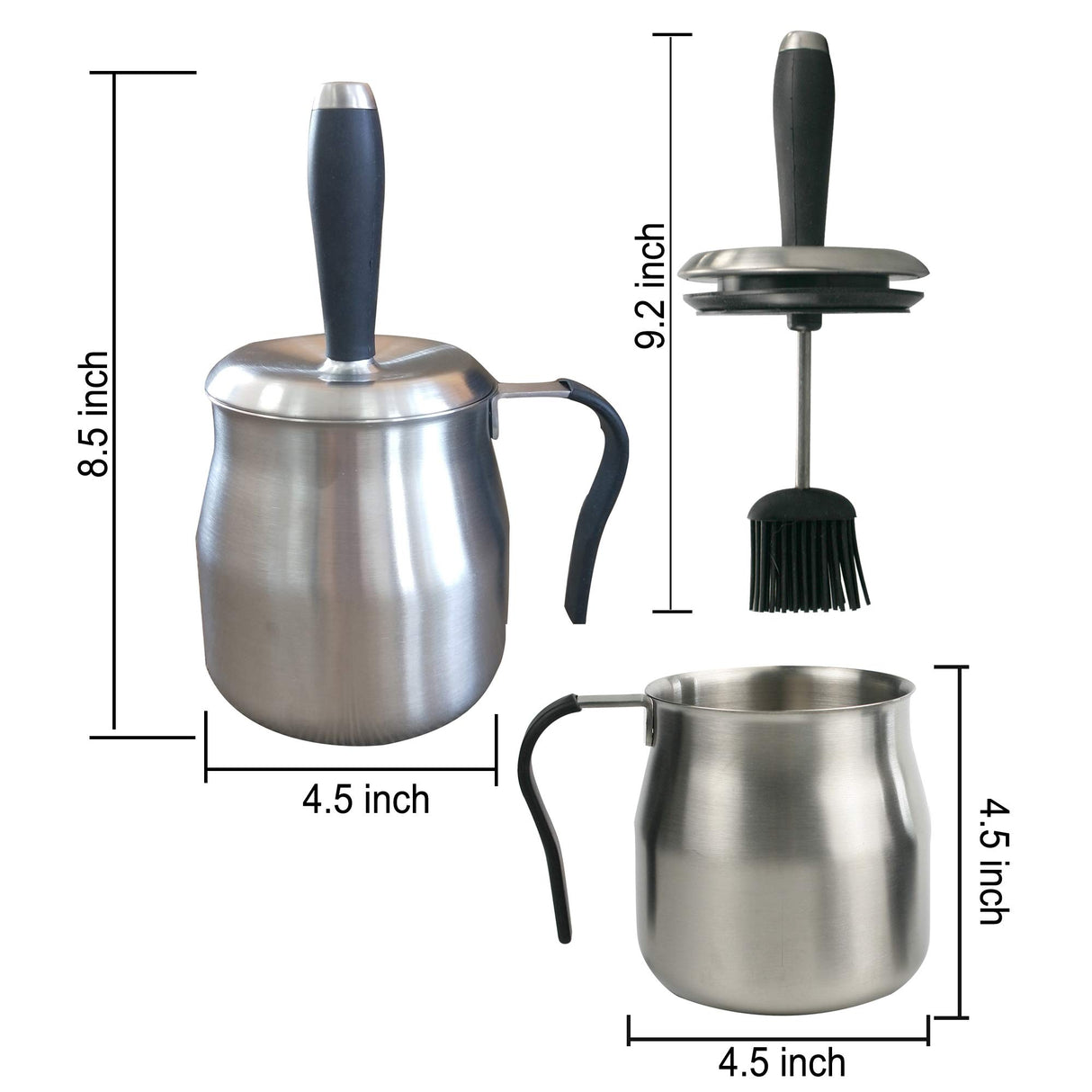 BBQ Basting Pot with Basting Brush - Stainless Steel Barbecue Sauce Pot with Silicon Basting Brush by Qidea, 32 OZ QIDEA