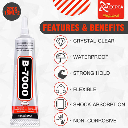 B-7000 Craft Glue for Jewelry Making - 15ml/0.5oz (2 Pack) - Multi-Function B-7000 Super Adhesive Glues Liquid Fusion Glue for Rhinestones Crafts, Clothes Shoes, Fabric, Jewelry Making, Cell  - WoodArtSupply