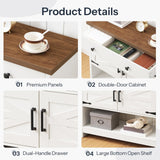 HOOBRO 34.3 Inches Farmhouse Console Table with Large Drawer and 2-Door Cabinet, Entryway Table with Storage, Sofa Table, Coffee Bar, for Entrance, Kitchen, Living Room, Walnut and White WH90XG01 HOOBRO