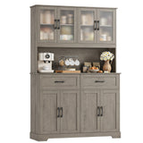 BOTLOG 71" Pantry Storage Cabinet, Farmhouse Food Pantry Cabinet with Microwave Stand, Kitchen Hutch with Large Drawer and Shelves for Dining Room Farmhouse Grey BOTLOG
