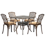 VINGLI 5-Piece Outdoor Patio Dining Set, Cast Aluminum All-Weather Outdoor Table and Chairs w/Cushion, Outdoor Furniture Set w/Umbrella Hole for Backyard Deck Poolside (Square, Grid Back) VINGLI