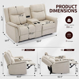 Korser Loveseat Recliner Sofa, Reclining Loveseat Couch with Manual Pull Tab, Reclining Couch with Console, USB Port, US Outlets, and Cup Holders, 2-Seater Performance Fabric Sofa for Living Room, RVs Korser