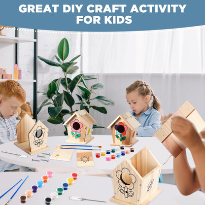 Gemscream 4 Sets Wooden Birdhouse Kit Buildable DIY Birdhouse Crafts for Adults Kids Including Paints Brushes Screwdrivers Christmas Easter Basket Stuffers Art Gifts for Boy or Girl Ages 4+