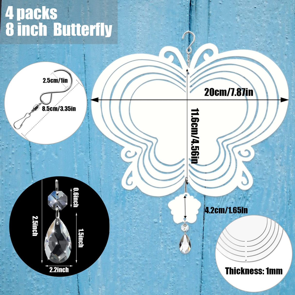 4Pack 8inch Sublimation Wind Spinner Blanks 3D Aluminum Metal Wind Sculpture Kinetic Spinners for Yard and Garden Indoor Art Ornaments Hanging Decoration (Butterfly) WindMage