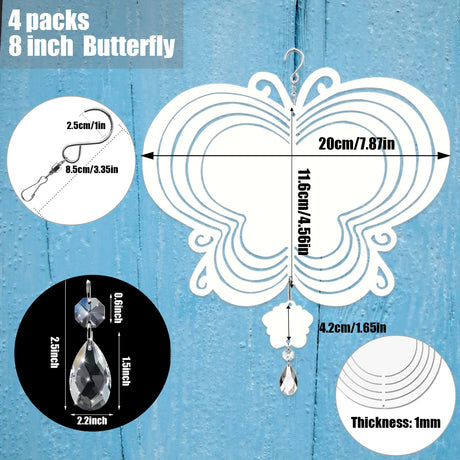 4Pack 8inch Sublimation Wind Spinner Blanks 3D Aluminum Metal Wind Sculpture Kinetic Spinners for Yard and Garden Indoor Art Ornaments Hanging Decoration (Butterfly) WindMage