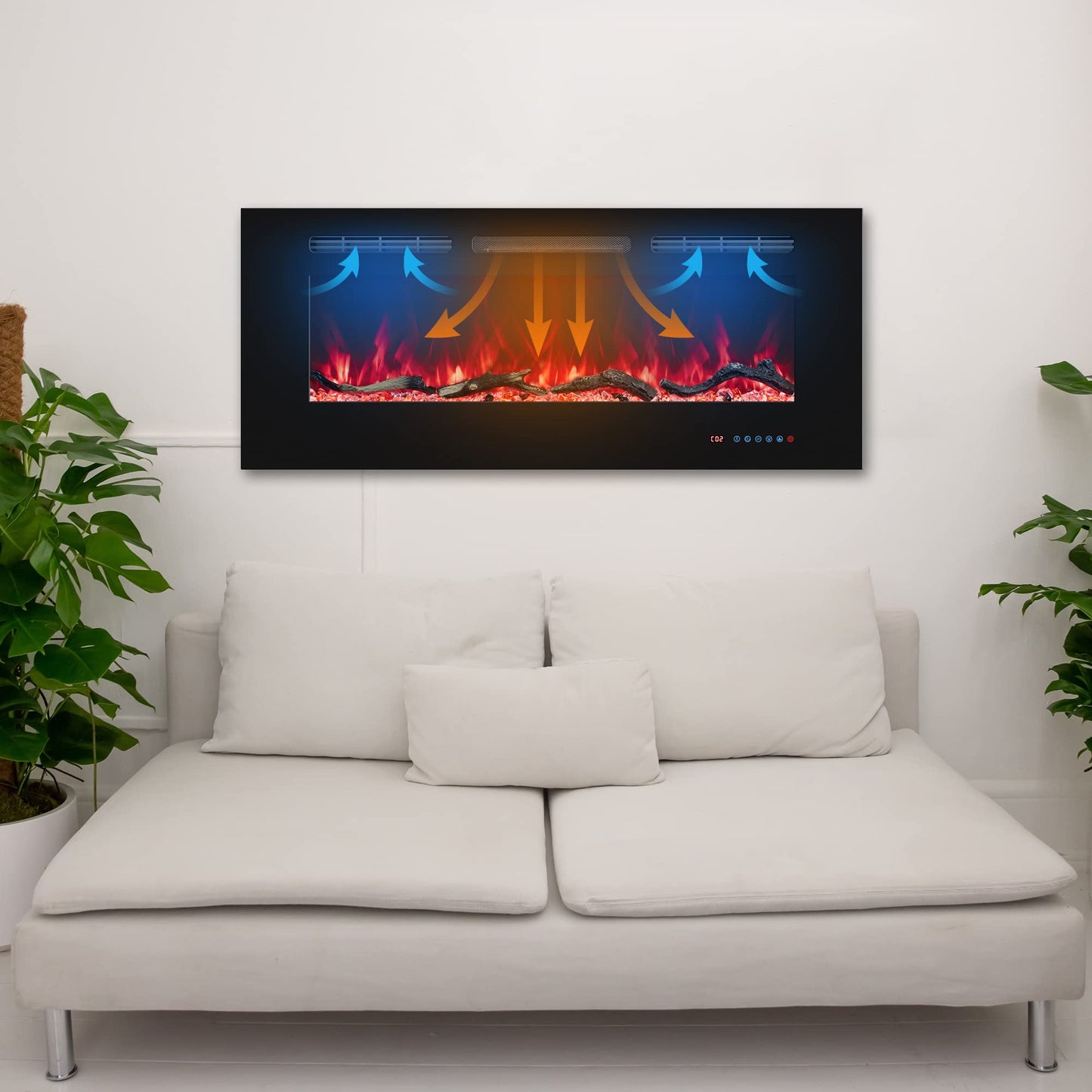 72" Electric Fireplaces Inserts, Recessed & Wall-Mounted Fireplace Heater with Thermostat, Multicolor Flames,Timer, Log & Crystal, 750/1500W