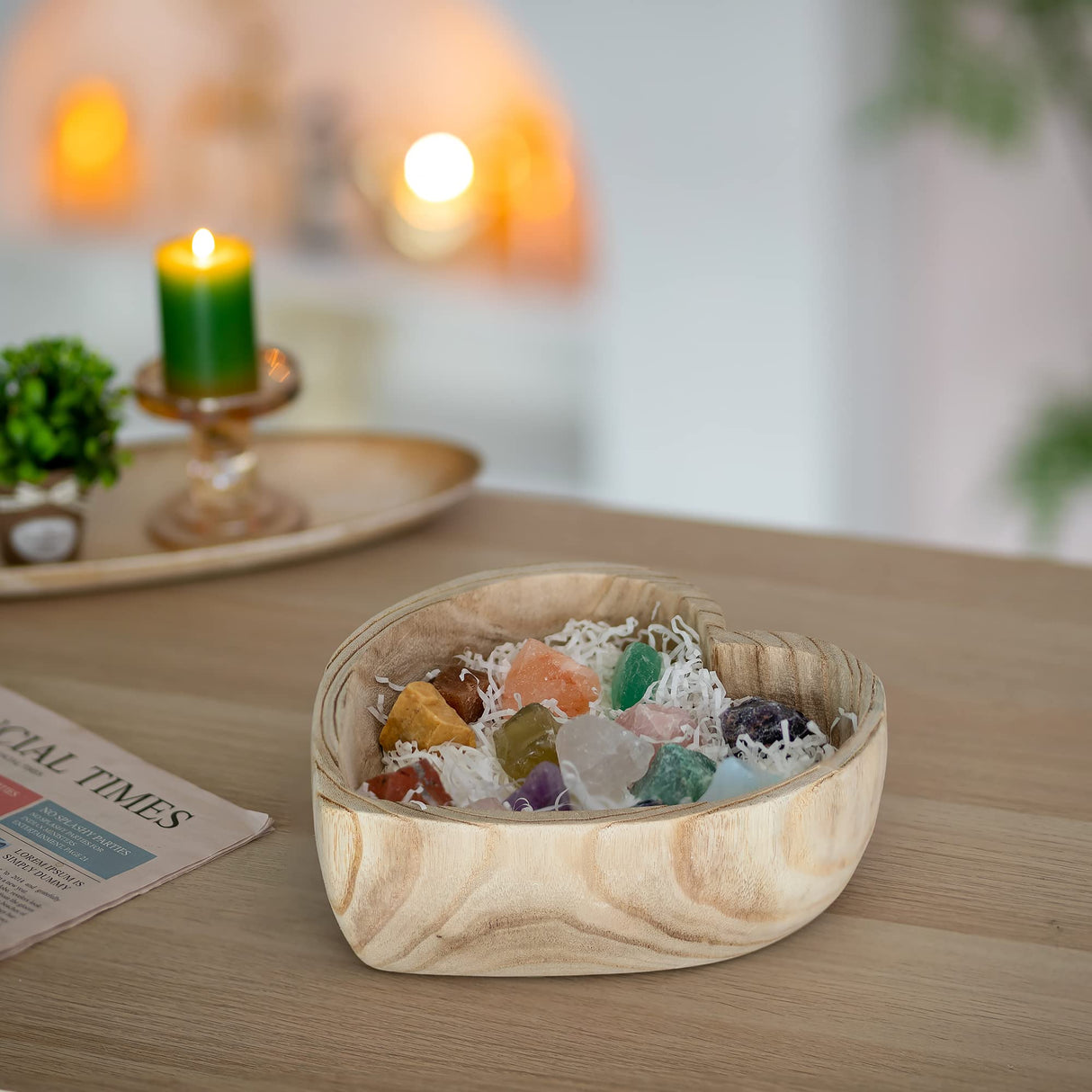 Hanobe Decorative Dough Wood Bowl: 10" Large Heart Shaped Bowls for Decor Wooden Bowl for Table Centerpiece Natural Hanobe