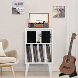 Lerliuo Record Player Stand, White Turntable Stand Holds up to 160 Albums, Mid-Century Vinyl Storage Cabinet Table with Solid Wood Legs, Record Player Holder Dispaly Shelf for Bedroom Living Room Lerliuo