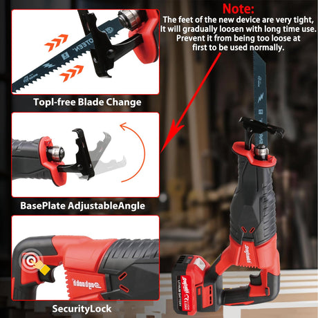 Dogtooth 21V Cordless Reciprocating Saw Kit, 3,000 Strokes Per Minute, Compatible with Makita 18V Battery, 2 * 4.0 Ah Batteries, Charger, 4 Saw Blades and Carry Case dogtooth