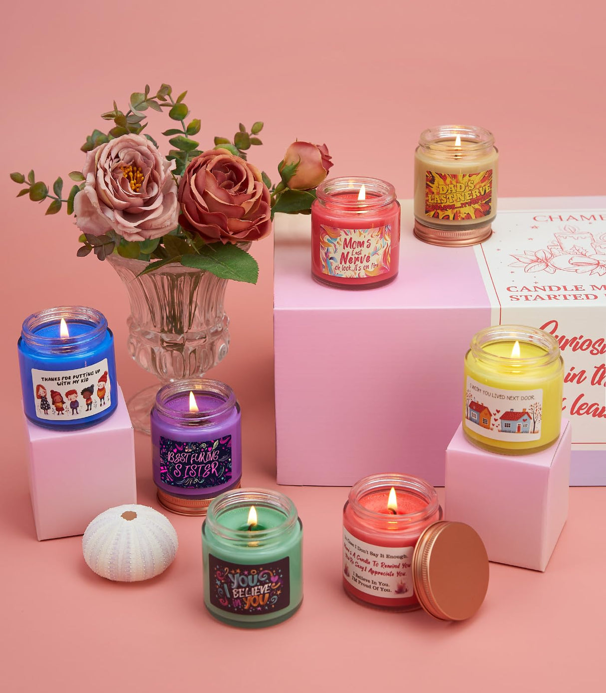 DIY Candle Making Kit for Adults, Kids, Teens and Beginners - 2Lb Soy Wax, 6 Scents, 8 Type Dye Wax, 6 Glass Jars Melter, Thermometer, Spoon and More with Fun Stickers,Gifts For MOM,Friends,Lover CHAMBERY