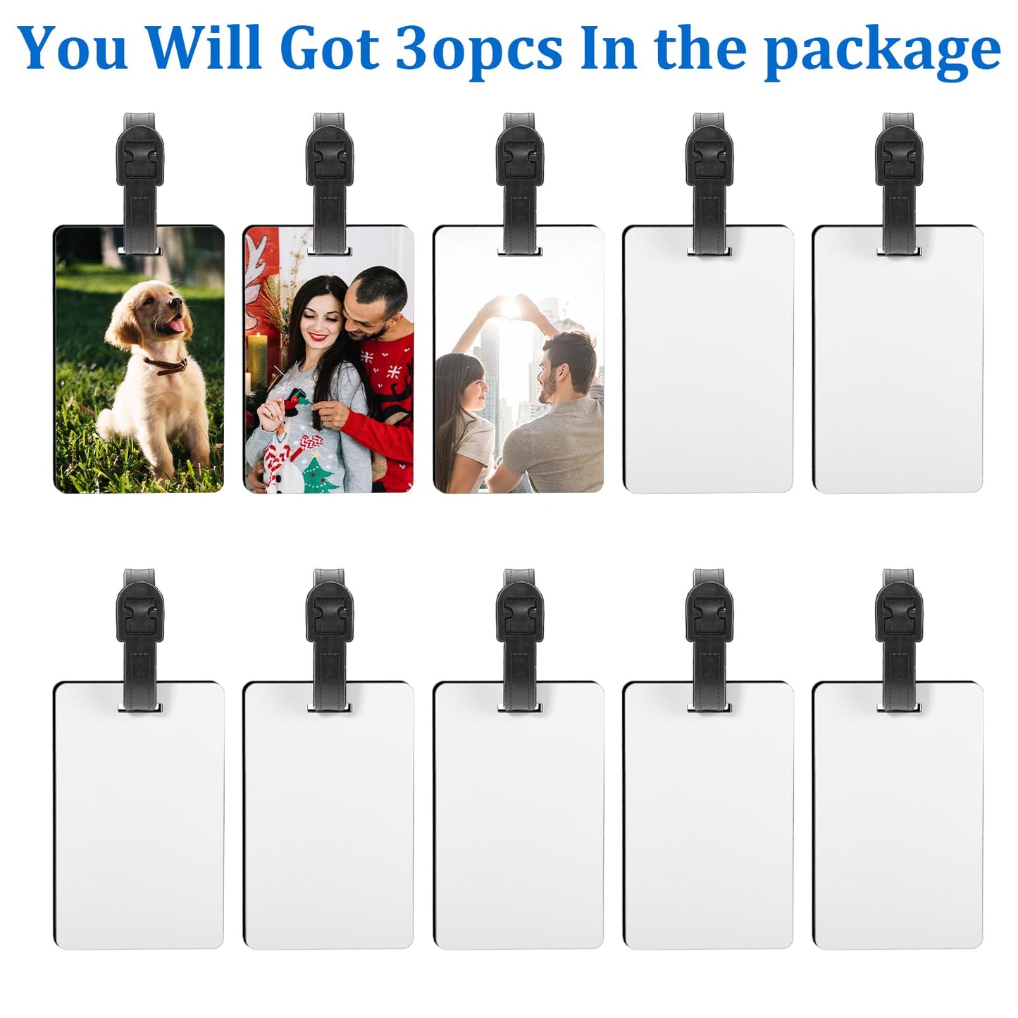 30 pcs Sublimation Luggage tag Blanks White Blank Travel Bag Tags with Strap Double Sided MDF Suitcase Label Tag with Slots Keychains Blanks