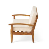 Christopher Knight Home Peyton Outdoor Acacia Wood Loveseat and Coffee Table Set with Water Resistant Cushions, Teak Finish / Beige Christopher Knight Home