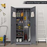 IRONFFICE Utility Cabinet,Heavy Duty Garage Cabinets with Shelves,Cabinet for Brooms and Mops for Laundry Room,Garage,Bathroom,Grey IRONFFICE
