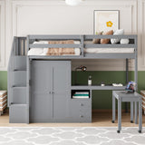 Harper & Bright Designs Twin Size Loft Bed with Stairs and Bookshelf, Wood Twin Storage Bed with Desk & Wardrobe, Space-Saving Multifunctional Furniture for Kids & Teens - Gray Harper & Bright Designs