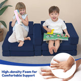 MeMoreCool Modular Kids Play Couch – 10-Piece Foam Sofa for Toddlers & Kids, Convertible Playroom Furniture and Fold-Out Floor Bed, High-Density Foam with Washable Covers – Navy Blue MeMoreCool