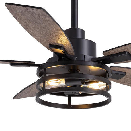 46 Inch Ceiling Fans with Lights and Remote Control, Farmhouse Ceiling Fan for Bedroom Living Room and Patio, Black Caged Ceiling Fan for Indoor and Outdoor LuminFan
