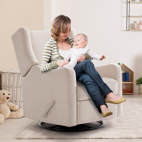 Harkawon Wingback Glider Rocking Recliner, Swivel Rocker Recliner Chair, Nursery Rocking Chair, Fabric Chair with Lumber Support, High Back, Deep Seat, for Living Room, Bedroom, Beige Harkawon