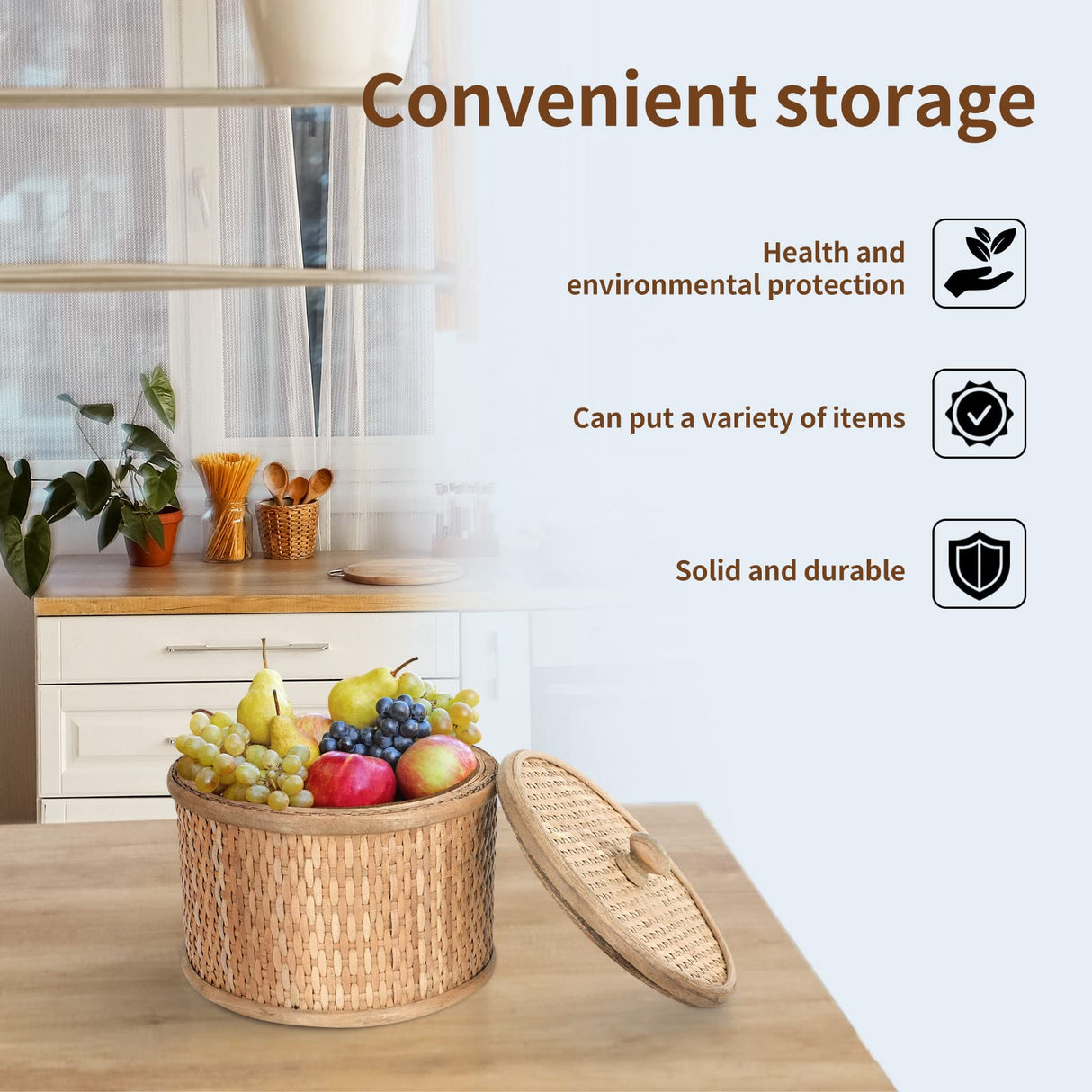 HUAXIN CRAFT H Rattan Round Decorative Box with Lid, Set of 2(Natural 7 inches and 5inches Diameter), Bohemian Wood Box For Storage. HUAXIN CRAFT H