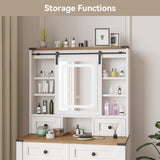 ARTETHYS Vanity Desk with Slide Mirror and Lights Farmhouse Makeup Vanity Set with Chair Small Dressing Table with Drawer for Bedroom, White and Brown ARTETHYS