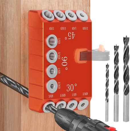 Steel DN Mate Aluminum Drill Guide, 30 45 90 Degree Angle 4 Sizes for Cable Railing Lag Screw Wood Post, Drill Hole Guide Jig for Angled/Straight Holes for Deck Cable Stair Handrail DG12 Steel DN Mate