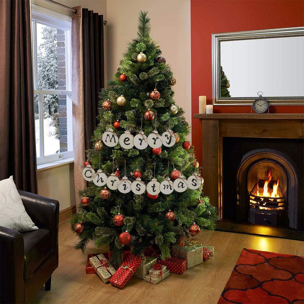 OurWarm 50pcs Round Christmas Wooden Ornaments for Crafts, 4" Unfinished Wood Ornaments Blank Predrilled Natural Wood Slices, DIY Christmas Tree Ornaments Hanging Decorations OurWarm