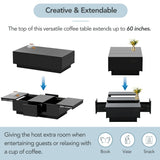 Multifunctional Coffee Table with 2 Large Hidden Storage Compartment, Extendable Cocktail Table with 2 Drawers, High-Gloss Center Table with Sliding Top for Living Room, 39.4"x21.6", Black Harper & Bright Designs