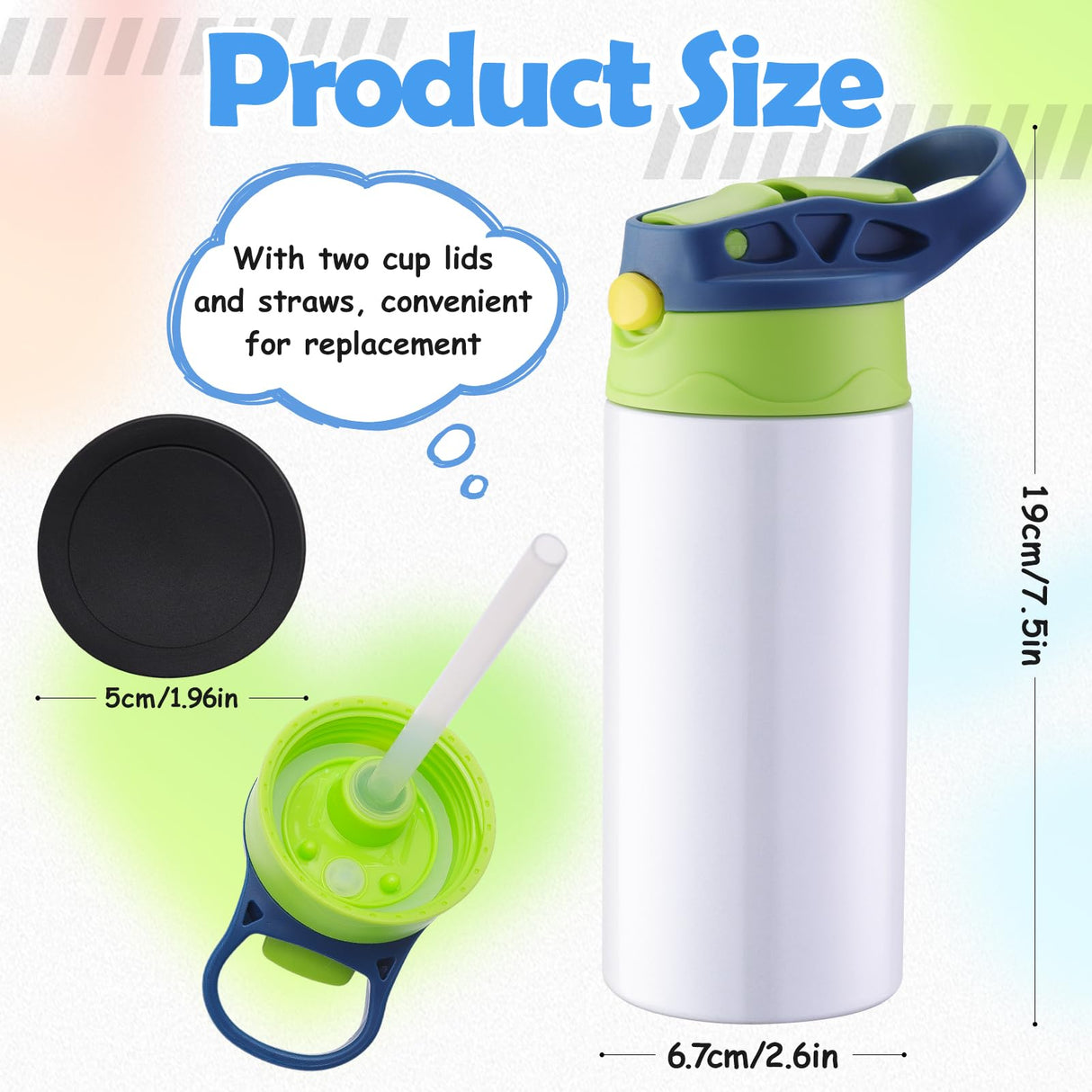 Guiqulai 12 oz Kids Sublimation Tumbler, 2 Pack Sublimation Sippy Cup Blank Stainless Steel Sublimation Blank Water Bottles, Double Wall Insulated Kids Tumbler for Travel,DIY Gift Guiqulai