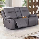 Manual Recliner Sofa Set Furniture for Living Room, Leather Reclining Sofa, Home Theater Seating 3 Pcs Included Recliner Chair, Reclining Loveseat and 3 Seater Sofa with Console Storage (1+2+3), Gray poplarbox