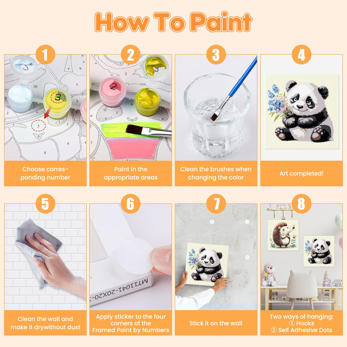 4 Pack Paint by Numbers Kits for Kids with Wooden Frame-Cartoon Animal Painting by Numbers for Kids Adults Beginners, Easy Paint by Numbers Kit Crafts for Kid Paint by Number for Wall Decor(8X8inch) Genius maker