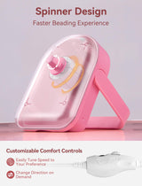 Electric Bead Spinner for Jewelry Making, Clay Bead Spinner [Forward/Reverse Rotation, Adjustable/Fast Speed] with 2 Big Eye Needles, Beading Supplies for Bracelets, Necklaces, Waist Beads-Pink heartybay