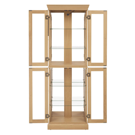 CQSXDA Vintage Lighted Curio Display Cabinet Adjustable Glass Shelves - Wood 6 Shelf Storage Unit for Keepsakes and Decor Glass Doors Adjustable Shelves Secure Hinges Internal Lighting CQSXDA