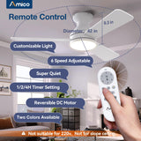 Amico Ceiling Fans with Lights, 42 inch Low Profile Ceiling Fan with Light and Remote Control, Flush Mount, Reversible, 3CCT, Dimmable, Noiseless, White Ceiling Fan for Bedroom, Indoor/Outdoor Use Amico