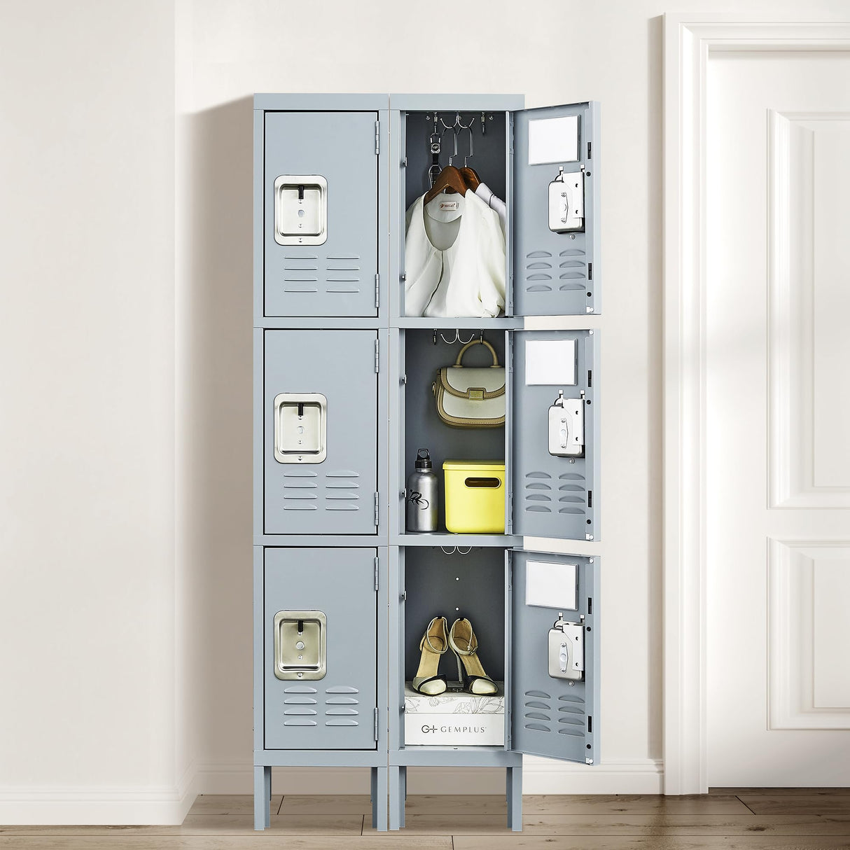 FLIXELIO Metal Lockers for Employees 66" H Tall Storage Locker with Lock Gym Locker Cabinet with 3 Doors Steel Wardrobe for Office Home School Staff Assembly Required FLIXELIO