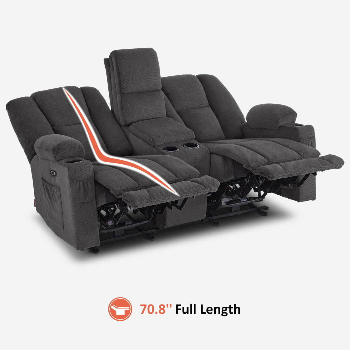 MCombo 74.4" Zero Gravity Power Loveseat Recliner with Console, Heat and Vibration Massage, Reclining Loveseat Sofa with USB Ports, Cup Holders for Living Room, Fabric 6035SET (Grey) MCombo