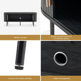 mopio Quin 59" Tambour TV Stand, Fluted Entertainment Center, Mid Century Modern TV Console, Television Stands for 65 Inch TV, Wood Media Storage Cabinet, Table Stand, Living Room (Black) mopio