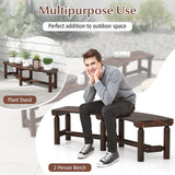 Giantex Rustic Brown Curved Outdoor Bench for 2 - Stylish Fire Pit Chair with Fir Wood Surface and Pine Legs Giantex