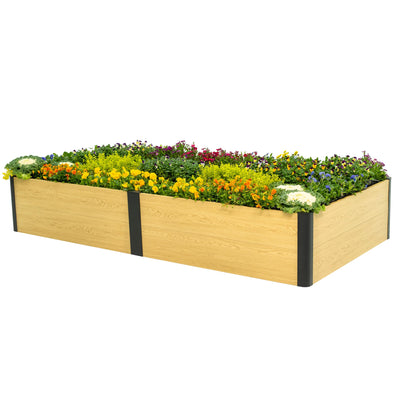 Woodgrain Series Raised Garden Bed, 4' x 8' Outdoor Wooden-Look Metal Planter Box for Gardening Vegetables Flowers Herbs