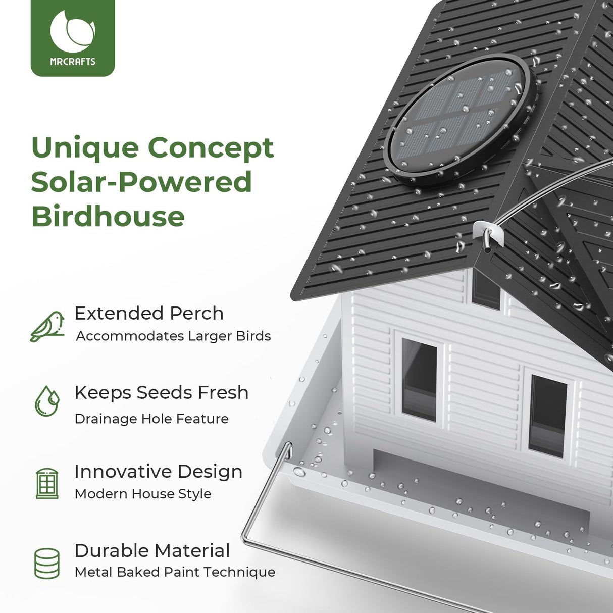 MrCrafts Solar Bird Feeder - Hanging Metal Bird House Feeder with Solar Lights, Outdoor Solar Lantern, Garden Decor for Outside, Unique Gifts for Mom, Grandma, Christmas Mrcrafts