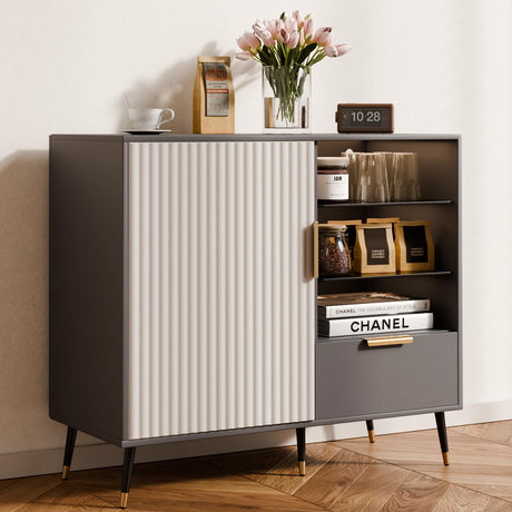 MODNEST 31" Fluted Sideboard Cabinet with Door and Drawer, Sideboard Buffet Cabinet with Storage, Coffee Bar with Adjustable Shelves for Kitchen, Living Room, Entryway, 31.5"x15.7"x31.5", Grey MODNEST