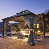 YOLENY 12' x 14' Hardtop Gazebo, Permanent Outdoor Aluminum Patio Gazebo with Aluminum Composite Double Roof for Patio Lawn and Garden, Curtains and Netting Included YOLENY