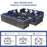 BULEXYARD 13 Piece High Back Outdoor Furniture Sets with Fire Pit, Luxury Patio Sectional Couch Sofa 12-Seater Modular, Comfortable Extra Large Wide Deep Backyard Seating Conversation Set, Grey & Blue BULEXYARD