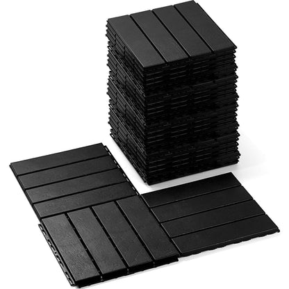 Treela 90 Pcs Plastic Interlocking Deck Tiles 12 x 12 Inch Patio Deck Tiles Waterproof Outdoor Flooring Composite Decking Boards Floor Decking Tiles for Porch Poolside Balcony Backyard (Black)