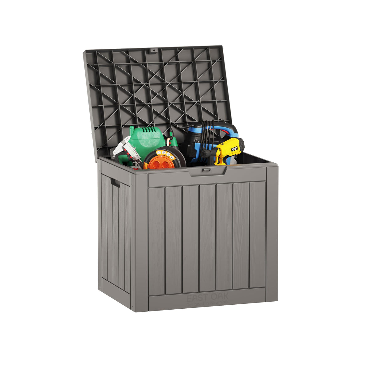 EAST OAK Outdoor Storage Box, 31 Gallon Deck Box Indoor and Outdoor Use, Waterproof Resin Storage Bin for Package Delivery, Patio Cushions, Gardening Tools, Lockable, UV Resistant, Grey EAST OAK
