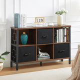 HOMISSUE 6 Cube Storage Organizer Shelf, Rustic Short Bookshelf with 3 Cubby Bin, Industrial Horizontal Bookshelves with Metal Frame, Low and Wide Bookcase for Living Room and Office, Brown HOMISSUE
